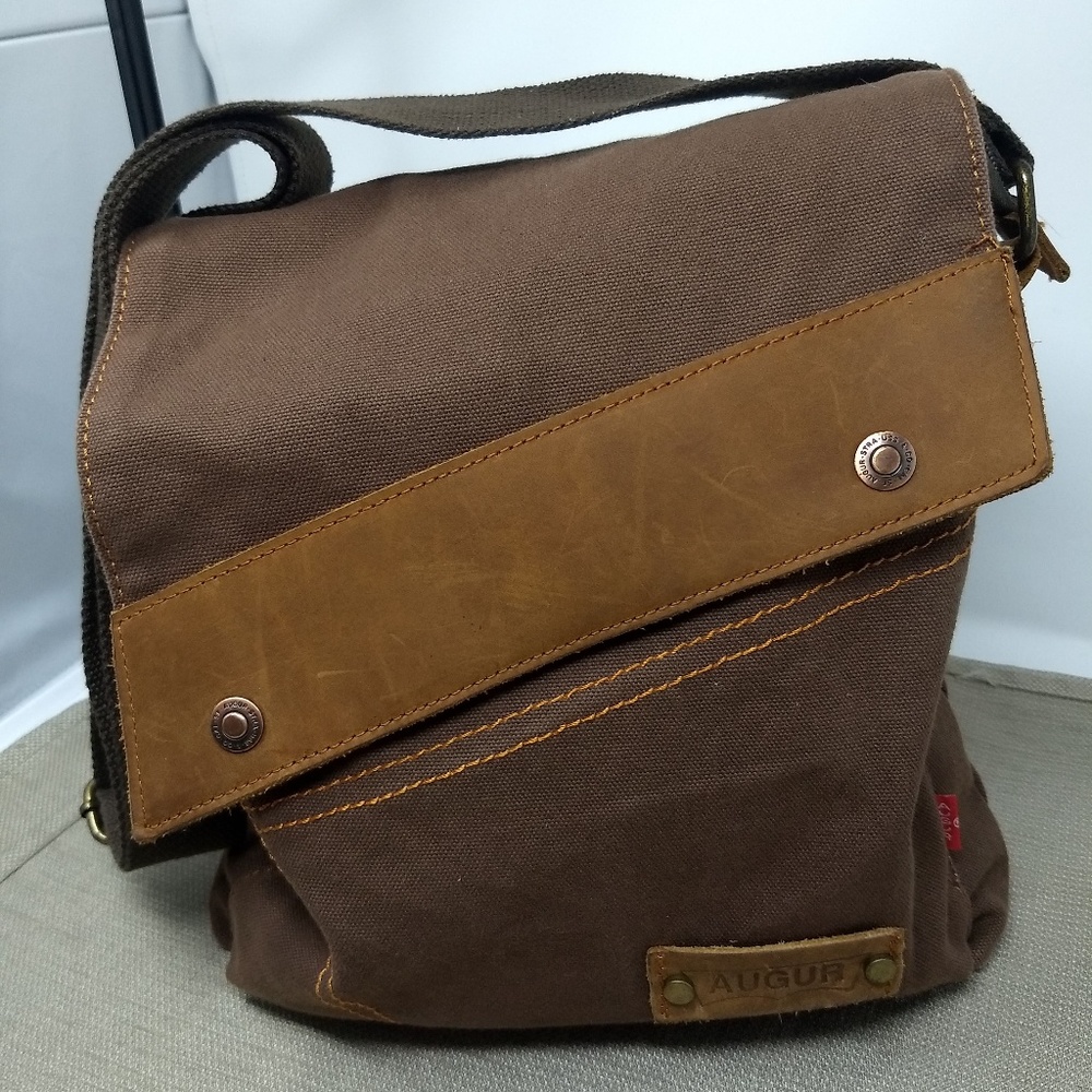 AUGUR CROSSBODY MESSENGER BAG IN COFFEE CANVAS